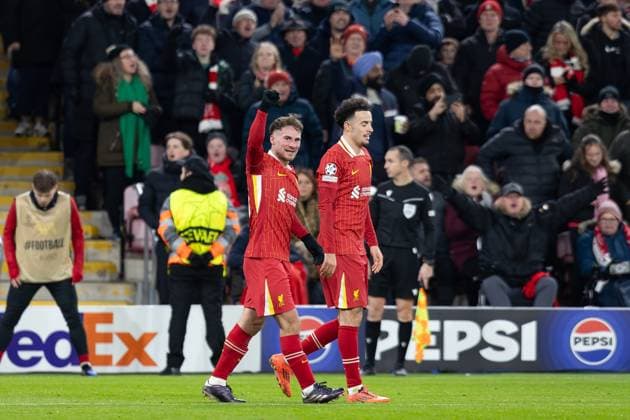 Liverpool v Real Madrid Champions League 27 11 2024. GOAL 0-1 Liverpool midfielder Alexis Mac Allister (10) scores and celebrates during the Champions League match between Liverpool and Real Madrid at Anfield, Liverpool, England on 27 November 2024. Editorial use only , Copyright: xIanxStephenx PSI-20885-0012