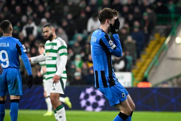 Celtic v Club Brugge - UEFA Champions League GLASGOW, SCOTLAND - NOVEMBER 27 : Skov Olsen Andreas forward of Club Brugge looks dejected after missing an opportunity during the UEFA Champions League phase matchday 5 between Celtic and Club Brugge on November 27, 2024 in Glasgow, Scotland, 27 11 2024 Glasgow Scotland  Copyright: xPeterxDexVoechtx