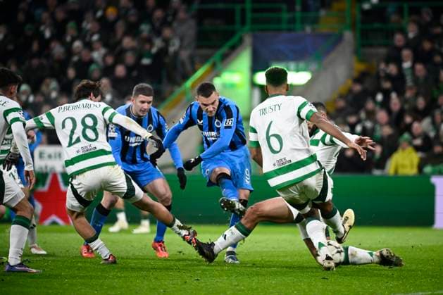Celtic v Club Brugge - UEFA Champions League GLASGOW, SCOTLAND - NOVEMBER 27 : Jutgla Ferran forward of Club Brugge celebrates after scoring but his goal is disallowed during the UEFA Champions League phase matchday 5 between Celtic and Club Brugge on November 27, 2024 in Glasgow, Scotland, 27 11 2024 Glasgow Scotland  Copyright: xPeterxDexVoechtx