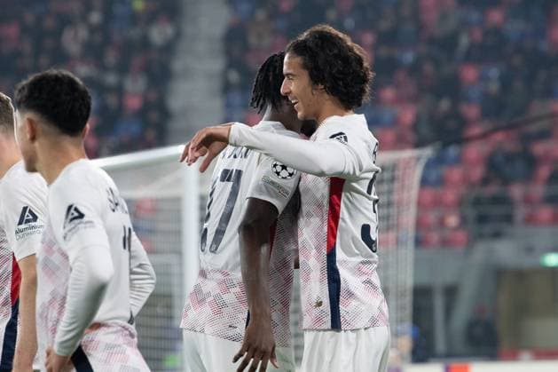 Foto IPP Damiano Fiorentini Bologna 27 11 2024 calcio Champions League 2024-2025 partita Bologna - Lille nella foto: esultanza di Ngalayel Mukau a sinistra con Ayyoub Bouaddi a destra Italy Photo Press World Copyright italy  Copyright: xR4924_italyphotopressx