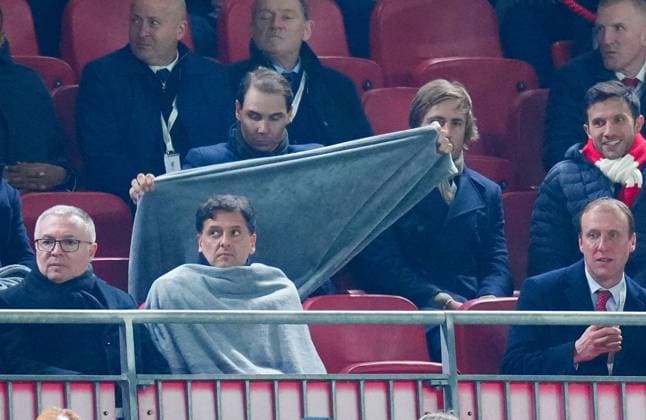 Rafa Nadal under a blanket Liverpool v Real Madrid, UEFA Champions League, Group Stage, Football, Anfield, Liverpool, UK - 27 Nov 2024 EDITORIAL USE ONLY No use with unauthorised audio, video, data, fixture lists, club league logos or live services. Online in-match use limited to 120 images, no video emulation. No use in betting, games or single club league player publications.  Copyright: xJavierxGarcia Shutterstockx 14945029be