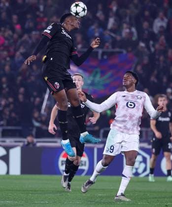 November 28, 2024, Bologna, Bologna, ITALY: During the Champions League match 27 11 2024 Football match between FC Bologna vs SC Lille at the Dall Ara stadium in Bologna..In the Photo: .Jhon Lucumi of Bologna FC Bologna ITALY - ZUMAs236 20241128_aap_s236_018 Copyright: xFabioxSassox