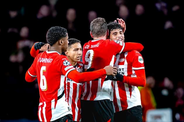 PSV Eindhoven forwarder Ricardo Pepi celebrating the goalduring the match PSV - Shakhtar at the Philips stadium for the UEFA Champions League - League phase - Matchday 5 season 2024-2025 in EINDHOVEN, Netherlands on 27 november 2024, (photo by Marcel van Dorst EYE4images DeFodi Images) Defodi-746_202122