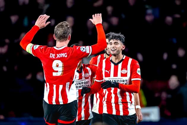 PSV Eindhoven forwarder Ricardo Pepi celebrating the goalduring the match PSV - Shakhtar at the Philips stadium for the UEFA Champions League - League phase - Matchday 5 season 2024-2025 in EINDHOVEN, Netherlands on 27 november 2024, (photo by Marcel van Dorst EYE4images DeFodi Images) Defodi-746_202117