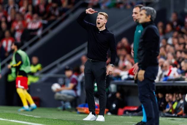 241128 Head coach Oscar Hiljemark of Elfsborg during the Europa League match between Athletic Bilbao and Elfsborg on November 28, 2024 in Bilbao. Photo: Bildbyran EXT BILDBYRAN kod XY XZ0198 fotboll football soccer fotball uefa europa league europa league athletic bilbao elfsborg bbeng Copyright: BILDBYRANxEXT BB241128BB870