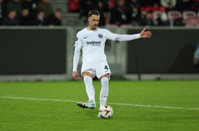 28.11.2024, Fussball UEFA Europa League, FC Midtjylland - Eintracht Frankfurt, emonline, emspor, v.l., Robin Koch (Eintracht Frankfurt) DFL DFB REGULATIONS PROHIBIT ANY USE OF PHOTOGRAPHS AS IMAGE SEQUENCES AND OR QUASI-VIDEO. xdcx Copyright: HMBxMedia Claus