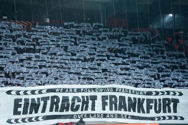Frankfurt s fans warm up for the UEFA Europa League match between FC Midtjylland and Eintracht Frankfurt at MCH Arena in Herning on Thursday, November 28, 2024. (Photo: Bo Amstrup Ritzau Scanpix) , Herning Denmark Mors Copyright: BoxAmrstrupx xRitzauxScanpix BoxAmstrupx spdk20241129-000358-L