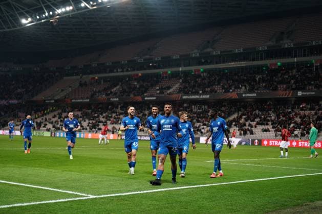Hamza Igamane of Rangers celebrates after he puts his side 3-0 ahead Nice v Rangers, UEFA Europa League, Group Stage, Football, Allianz Riviera, Nice, France - 28 Nov 2024 EDITORIAL USE ONLY No use with unauthorised audio, video, data, fixture lists, club league logos or live services. Online in-match use limited to 120 images, no video emulation. No use in betting, games or single club league player publications. Copyright: xDavexWinter Shutterstockx 14945054js