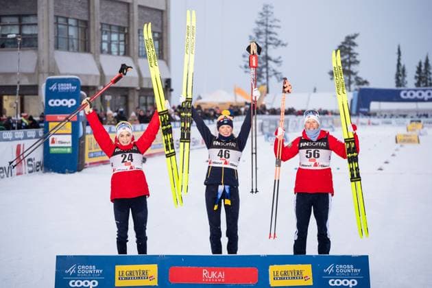 Bilder des Jahres 2024, Sport 11 November Sport Themen der Woche KW48 Sport Bilder des Tages 241129 Therese Johaug of Norway, Frida Karlsson of Sweden and Astrid oyre Slind of Norway celebrate after competing in the women s 10km classic interval start during the FIS Cross-Country World Cup on November 29, 2024 in Ruka. Photo: Kalle Parkkinen BILDBYRAN COP 211 KP0066 skidor cross-country skiing langrenn bbeng women interval classic sverige norge jubel *** 241129 Therese Johaug of Norway, Frida Karlsson of Sweden and Astrid oyre Slind of Norway celebrate after competing in the women s 10km classic interval start during the FIS Cross Country World Cup on November 29, 2024 in Ruka Photo Kalle Parkkinen BILDBYRAN COP 211 KP0066 skidor cross country skiing langrenn bbeng women interval classic sverige norge jubel  Copyright: KALLExPARKKINEN BB241129BB042