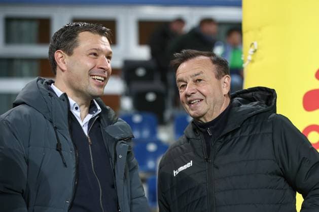 29.11.2024, xgox, Fussball 2. Bundesliga, 1. FC Magdeburg - Hertha BSC Berlin emspor, v.l. Benjamin Weber (Hertha, Sportdirektor), Otmar Schork (Magdeburg, sportlicher Leiter) (DFL DFB REGULATIONS PROHIBIT ANY USE OF PHOTOGRAPHS as IMAGE SEQUENCES and or QUASI-VIDEO) Magdeburg