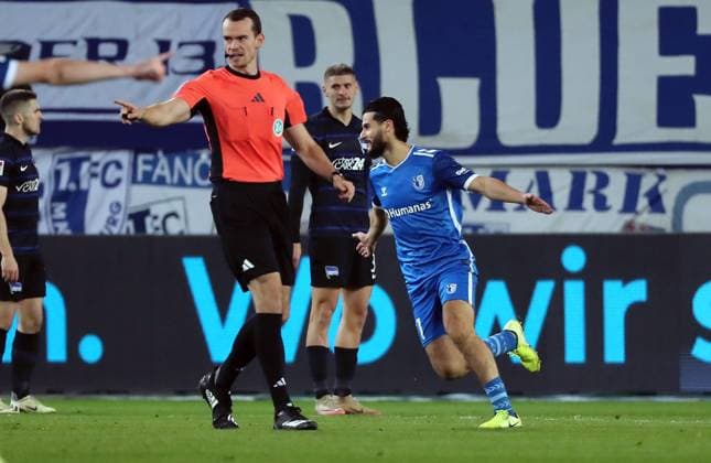 Mohammed El Hankouri jubelt nach 1:0 Freude Emotion Jubel Fußball Fussball 2.Bundesliga Herren 14. Spieltag Saison 2024 2025 29.11.2024 1.FC Magdeburg FCM vs. Hertha BSC Berlin DFL regulations prohibit any use of photographs as image sequences and or quasi-video.
