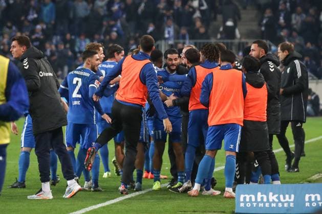 29.11.2024, xgox, Fussball 2. Bundesliga, 1. FC Magdeburg - Hertha BSC Berlin emspor, v.l. Mohammed El Hankouri (Magdeburg, 11) Jubel, Torjubel, jubelt ueber das Tor, celebrate the goal, celebration (DFL DFB REGULATIONS PROHIBIT ANY USE OF PHOTOGRAPHS as IMAGE SEQUENCES and or QUASI-VIDEO) Magdeburg