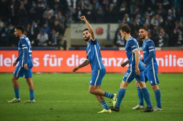 29.11.2024, xgox, Fussball 2. Bundesliga, 1. FC Magdeburg - Hertha BSC Berlin emspor, v.l. Mohammed El Hankouri (Magdeburg, 11) Jubel, Torjubel, jubelt ueber das Tor, celebrate the goal, celebration (DFL DFB REGULATIONS PROHIBIT ANY USE OF PHOTOGRAPHS as IMAGE SEQUENCES and or QUASI-VIDEO) Magdeburg