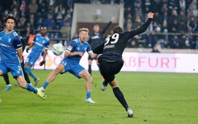Derry Scherhant erzielt das Tor zum 1:1 Ausgleich Fußball Fussball 2.Bundesliga Herren 14. Spieltag Saison 2024 2025 29.11.2024 1.FC Magdeburg FCM vs. Hertha BSC Berlin DFL regulations prohibit any use of photographs as image sequences and or quasi-video.