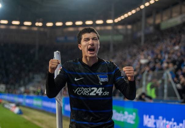 Fussball, Herren, Saison 2024 2025, 2. Bundesliga (14. Spieltag), 1. FC Magdeburg - Hertha BSC, Ibrahim Maza (Hertha BSC), Jubel nach Tor, 29.11. 2024,