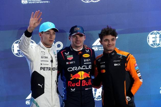Formula 1 Qatar Airways Qatar Grand Prix 2024 30.11.2024, Losail International Circuit, Doha, Formula 1 Qatar Airways Qatar Grand Prix 2024 ,im Bild Poleposition für Max Verstappen (NLD), Oracle Red Bull Racing, 2.Startplatz für George Russell (GBR), Mercedes-AMG Petronas Formula One Team, 3.Startplatz für Lando Norris (GBR), McLaren F1 Team
