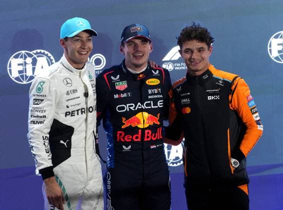 Formula 1 Qatar Airways Qatar Grand Prix 2024 30.11.2024, Losail International Circuit, Doha, Formula 1 Qatar Airways Qatar Grand Prix 2024 ,im Bild Poleposition für Max Verstappen (NLD), Oracle Red Bull Racing, 2.Startplatz für George Russell (GBR), Mercedes-AMG Petronas Formula One Team, 3.Startplatz für Lando Norris (GBR), McLaren F1 Team