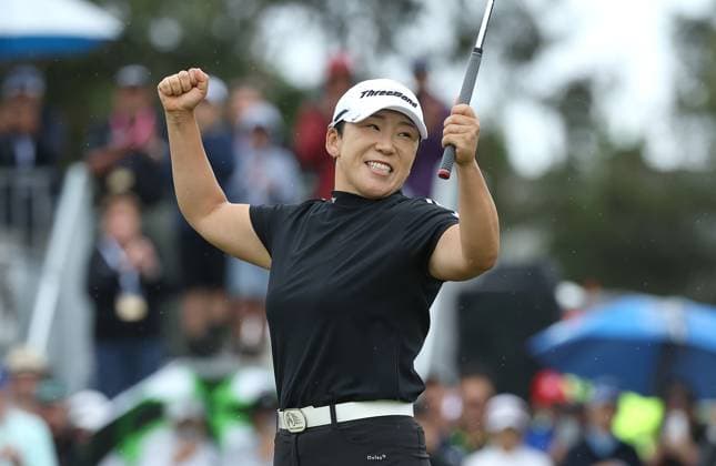 GOLF AUSTRALIAN OPEN, Jiyai Shin of Korea reacts on the 18th after winning the Women?s Australian Open at Kingston Heath Golf Club in Melbourne, Sunday, December 1, 2024. ( NO ARCHIVING, EDITORIAL USE ONLY, NO USE IN BOOKS WITHOUT CONSENT MELBOURNE VICTORIA AUSTRALIA  Copyright: xCONxCHRONISx 20241201191916821257