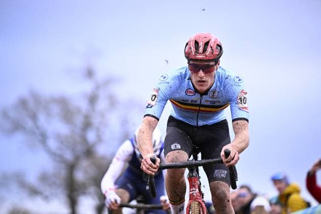 Belgian Kay De Bruyckere pictured in action during the men s U23 race of the World Cup cyclocross cycling event in Dublin, Ireland, stage 2 (out of 12) of the UCI World Cup cyclocross competition, Sunday 01 December 2024. JASPERxJACOBS  x106935829x