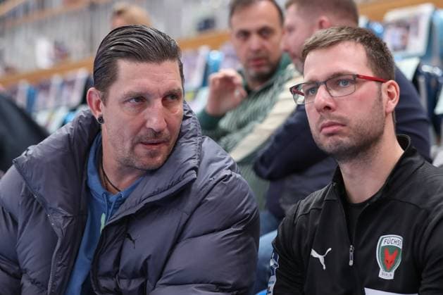 01.12.2024, xtgx, Handball, Daikin HBL, 1. VfL Potsdam - Fuechse Berlin v.l. Stefan Kretzschmar (Berlin, Vorstand , Jaron Siewert (Berlin, Trainer) Potsdam