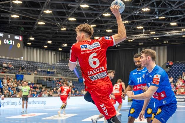 01.12.2024, xkkux, Handball, 2.BL, Bergischer HC - HSG Nordhorn-Lingen, Düsseldorf, PSD-Bank Dome, 2. Bundesliga, Saison 2024 2025: Maximilian Jaeger ( 6 HSG Nordhorn-Lingen) NRW Deutschland