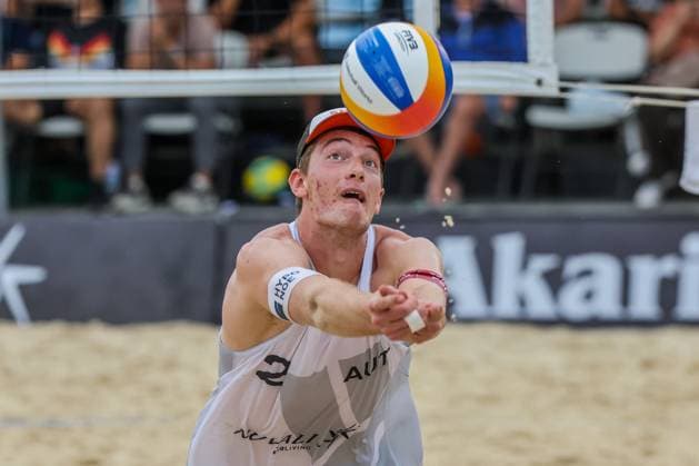 (241202) -- LAGUNA PROVINCE, Dec. 2, 2024 -- Philipp Waller of Austria competes during the Men s 3rd place match between Javier Bello Joaquin Bello of England and Philipp Waller Timo Hammarberg of Germany at the 2024 Volleyball World Beach Pro Tour Challenge in Laguna Province, the Philippines on Dec. 1, 2024. ) (SP)PHILIPPINES-LAGUNA PROVINCE-VOLLEYBALL WORLD BEACH PRO TOUR CHALLENGE ROUELLExUMALI 