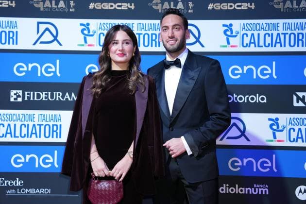 Hakan ‚alhano?lu and wife attends at AIC Soccer Gala and awards ceremony, Milan, December 02 , 2024  Copyright: xGianxMattiaxD Albertox LaPressex
