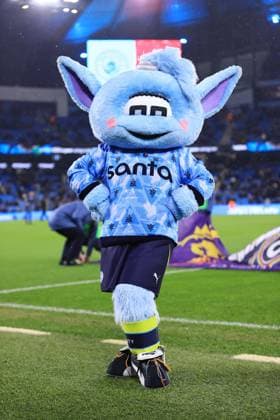 Football - Premier League - Manchester City v Nottingham Forest 4th December 2024 - Premier League - Manchester City v Nottingham Forest - Manchester City mascot Moonbeam poses in a Santa jumper - Photo: Simon Stacpoole Offside. Manchester UK Copyright: xSimonxStacpoolexOffside