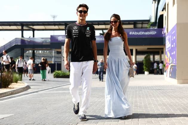 F1 Abu Dhabi Grand Prix 2024 Practice 3 George Russell of Mercedes and Carmen Montero Mundt before third practice ahead of the Formula 1 Abu Dhabi Grand Prix at Yas Marina Circuit in Abu Dhabi, United Arab Emirates on December 7, 2024. Abu Dhabi United Arab Emirates  Copyright: xJakubxPorzyckix originalFilename:porzycki-f1abudha241207_np2Dg.jpg