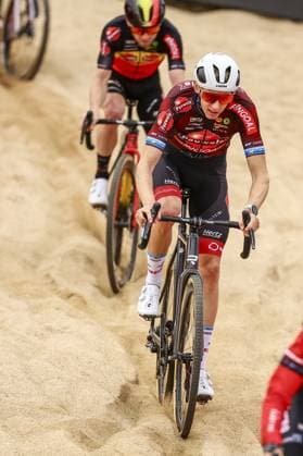 Belgian Michael Vanthourenhout pictured in action during the preparations of the World Cup cyclocross cycling event in Cabras, Sardinia, stage 3 (out of 12) of the UCI World Cup cyclocross competition, Saturday 07 December 2024. DAVIDxPINTENS  x107543528x