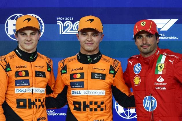 F1 Abu Dhabi Grand Prix 2024 Qualifying Oscar Piastri, Lando Norris of McLaren and Carlos Sainz of Ferrari after qualifying ahead of the Formula 1 Abu Dhabi Grand Prix at Yas Marina Circuit in Abu Dhabi, United Arab Emirates on December 7, 2024. Abu Dhabi United Arab Emirates  Copyright: xJakubxPorzyckix originalFilename:porzycki-f1abudha241207_npQZf.jpg