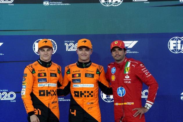 Formula 1 Etihad Airways Abu Dhabi Grand Prix 2024 07.12.2024, Yas Marina Circuit, Abu Dhabi, Formula 1 Etihad Airways Abu Dhabi Grand Prix 2024 , im Bild Poleposition für Lando Norris (GBR), McLaren F1 Team, 2.Startplatz für Oscar Piastri (AUS), 3.Startplatz für Carlos Sainz Jr. (ESP), Scuderia Ferrari HP