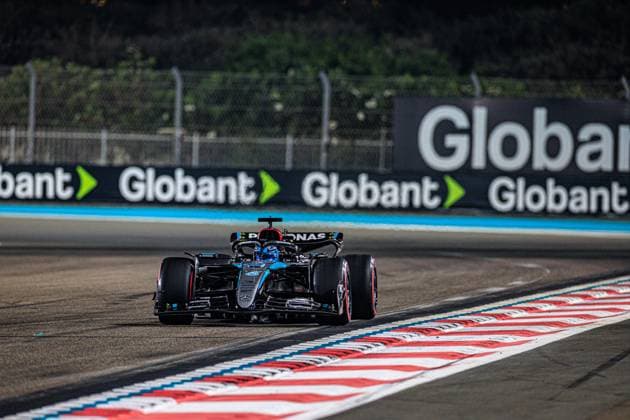 George Russell (GBR) - Mercedes-AMG PETRONAS F1 Team - Mercedes W15 - Mercedes E Performance during Saturday session of Formula 1 Etihad Airways Abu Dhabi Grand Prix 2024, Yas Marina, Abu Dhabi 6-8 December 2024 Formula 1 Etihad Airways Abu Dhabi Grand Prix 2024