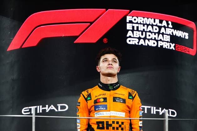 December 8, 2024, Abu Dhabi, United Arab Emirates: Lando Norris of McLaren is seen on the podium during Formula 1 Abu Dhabi Grand Prix at Yas Marina Circuit on December 8th, 2024 in Abu Dhabi, United Arab Emirates. Abu Dhabi United Arab Emirates - ZUMAz156 0783737285st Copyright: xBeataxZawrzelx