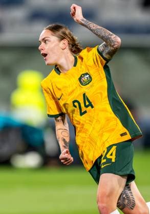 December 7, 2024, Geelong, Victoria, Australia: Australia s Sharn Freier seen celebrating after scoring a goal during the friendly game opposing the Matildas to Chinese Taipei. Farewell game for Australia s Clare Polkinghorne. Final score Australia 6 - Chinese Taipei 0. Geelong Australia - ZUMAs197 20241207_aaa_s197_429 Copyright: xOlivierxRachonx