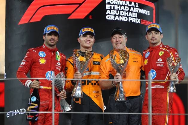 Podium of the 2024 Formula One Abu Dhabi Grand Prix, 24th round of the 2024 Formula 1 World Championship, WM, Weltmeisterschaft from December 6 to 8 , 2024 at Yas Marina circuit (UAE) Abu Dhabi Yas Marina Circuit United Arab Emirates