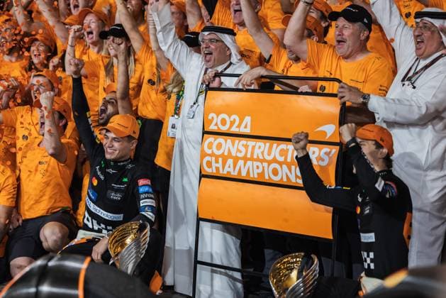 Yas Marina Circuit, Abu Dhabi, United Arab Emirates 8.December.2024; Lando Norris and Oscar Piastri celebrate constructors title win with McLaren F1 Team during Formula One Abu Dhabi GP  (275664513)