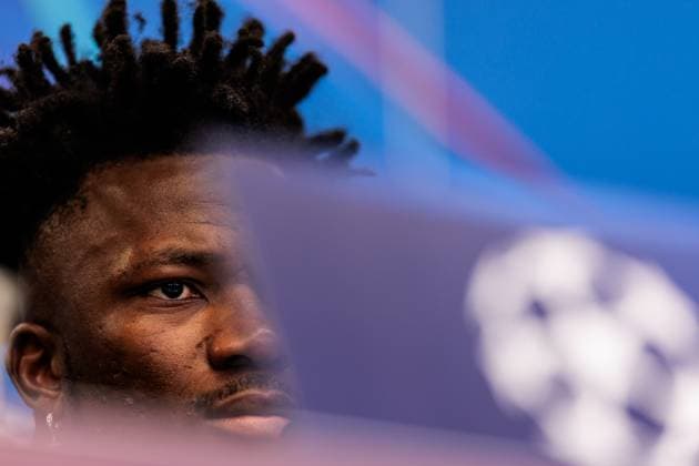 UEFA Champions League: Abschlusstraining Bayer 04 Leverkusen; 09.12.2024 Edmond Tapsoba (Bayer 04 Leverkusen, 12) während der Pressekonferenz UEFA Champions League: Abschlusstraining Bayer 04 Leverkusen vor dem Spiel gegen Inter Mailand, Leverkusen, BayArena am 09.12.2024 Copyright: xBEAUTIFULxSPORTS Wunderlx