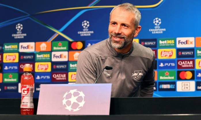 RB Leipzig - Pressekonferenz Champions League Leipzig, 09.12.2024, Red Bull Arena, Fussball, UEFA Champions League, Matchday-1, RB LEIPZIG vs. ASTON VILLA FC am 10 12 2024 , Pressekonferenz RB Leipzig am Vortag der Partie , Im Bild: Trainer Marco Rose (RB Leipzig) ,