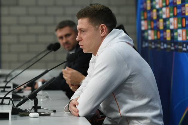 Fußball Champions League internationale Pressekonferenz Schachtar Donezk am 09.12.2024 in der Arena AufSchalke in Gelsenkirchen Mykola Matviyenko ( Donezk )
