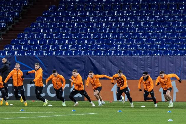 Pressekonferenz, FC Shakhtar Donetsk, 09.12.2024 FC Shakhtar Donetsk beim Aufwärmen. Training, FC Shakhtar Donetsk, 09.12.2024 UEFA Champions League: FC Shakhtar Donetsk - FC Bayern München; Arena AufSchalke, Gelsenkirchen; Copyright: xBEAUTIFULxSPORTS Buriakovx