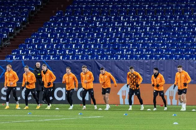 Pressekonferenz, FC Shakhtar Donetsk, 09.12.2024 FC Shakhtar Donetsk beim Aufwärmen. Training, FC Shakhtar Donetsk, 09.12.2024 UEFA Champions League: FC Shakhtar Donetsk - FC Bayern München; Arena AufSchalke, Gelsenkirchen; Copyright: xBEAUTIFULxSPORTS Buriakovx