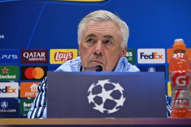 December 9, 2024, Bergamo, Italia: Real Madrid s coach Carlo Ancelotti during press conference, PK, Pressekonferenz on the eve of the UEFA Champions League soccer match between Atalanta BC and Real Madrid CF at Bergamo Stadium in Bergamo, Italy, 9 December 2024. .ANSA MICHELE MARAVIGLIA Soccer: Champions League; Atalanta-Real Madrid  - ZUMAa110 20241209_zaf_a110_017 Copyright: xMichelexMaravigliax