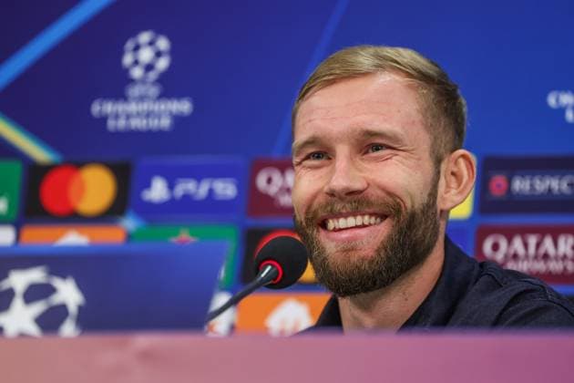 09.12.2024, Fussball, Saison 2024 2025, Champions League, 6. Spieltag, Pressekonferenz FC Bayern München, Konrad Laimer (FC Bayern München) Gelsenkirchen Veltins Arena NRW Deutschland xRHR-FOTO TRx Copyright: TimxRehbein RHR-FOTOx RHR-FOTO TR