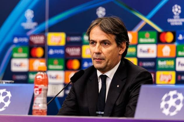 UEFA Champions League: Pressekonferenz Inter Mailand ; 09.12.2024 Simone Inzaghi (Trainer Inter Mailand) während der Pressekonferenz UEFA Champions League: Pressekonferenz Inter Mailand vor dem Spiel gegen Bayer 04 Leverkusen, Leverkusen, BayArena am 09.12.2024 Copyright: xBEAUTIFULxSPORTS Wunderlx