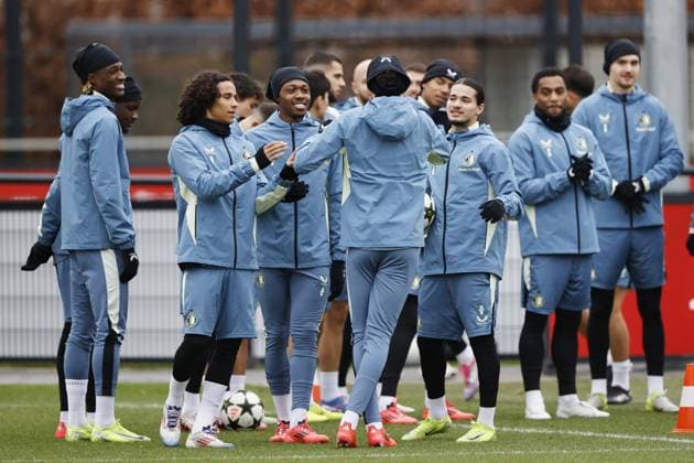 Sport Bilder des Tages ROTTERDAM - Players of Feyenoord during a training session at training complex 1908 prior to the Champions League match against Sparta Prague. ANP MAURICE VAN STEEN MD-1 UEFA Champions League 2024 25 League Phase MD6 Trainings session and press conference, PK, Pressekonferenz Feyenoord xVIxANPxSportx xxANPxIVx 515380091 originalFilename: 515380091.jpg