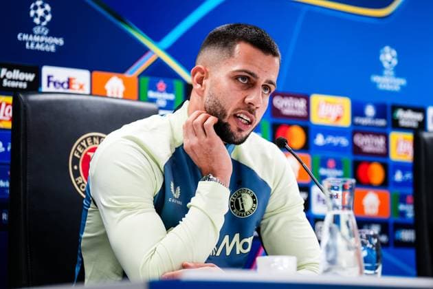 Champions League 2024-2025: press conference, PK, Pressekonferenz of Feyenoord Rotterdam - David Hancko of Feyenoord during the press conference of Feyenoord in preparation of the Champions League duel against AC Sparta Prague at Stadion Feijenoord De Kuip on 10 December 2024 in Rotterdam, The Netherlands. Copyright: xYannickxVerhoevenx