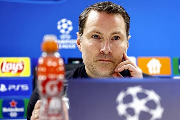 ROTTERDAM - Feyenoord coach Brian Priske during a press conference, PK, Pressekonferenz at the Kuip prior to the Champions League match against Sparta Prague. ANP MAURICE VAN STEEN MD-1 UEFA Champions League 2024 25 League Phase MD6 Trainings session and Press Conference Feyenoord xVIxANPxSportx xxANPxIVx 515387555 originalFilename: 515387555.jpg