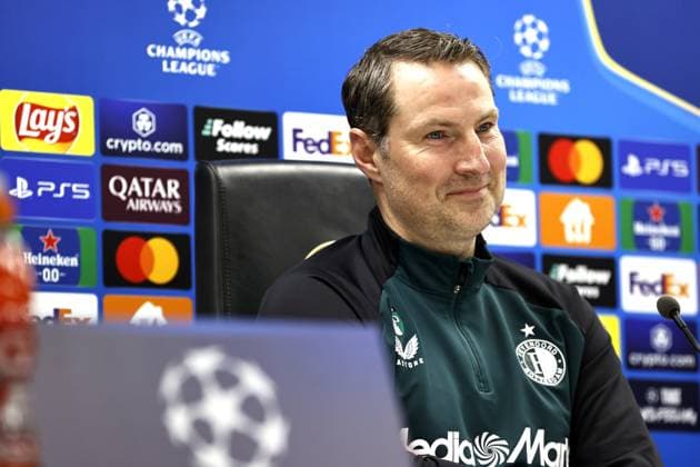 ROTTERDAM - Feyenoord coach Brian Priske during a press conference, PK, Pressekonferenz at the Kuip prior to the Champions League match against Sparta Prague. ANP MAURICE VAN STEEN MD-1 UEFA Champions League 2024 25 League Phase MD6 Trainings session and Press Conference Feyenoord xVIxANPxSportx xxANPxIVx 515387836 originalFilename: 515387836.jpg