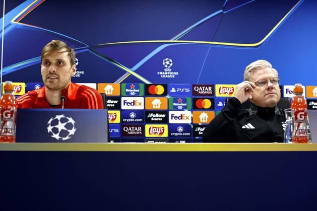 ROTTERDAM - Asger Sorensen, Sparta Prague coach Lars Friis during a press conference, PK, Pressekonferenz at the Kuip prior to the Champions League match against Feyenoord. ANP MAURICE VAN STEEN xVIxANPxSportx xxANPxIVx 515391687 originalFilename: 515391687.jpg